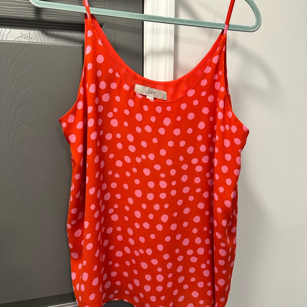 LOFT Red and Pink Polka Dot Camisole